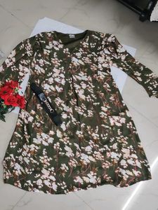 Floral Green Midi Dress With Hip Belt