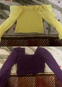 combo Tops Yellow Sheer Sleeve Top