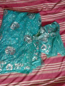 Teal Sequin Saree
