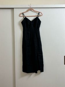 Black Linen Bustier Midi Dress