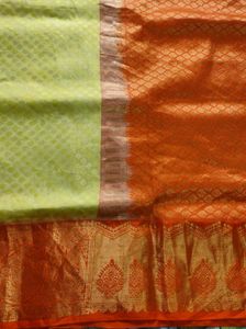 Lime Yellow And Orange Pure Kanchipuram Silk Saree