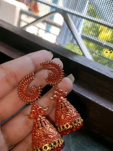Red Jhumka Earrings