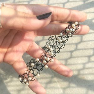 elastic black pearl choker ✧