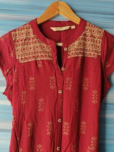 Maroon Printed Midi Dress