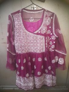 Purple Embroidered Short Kurta