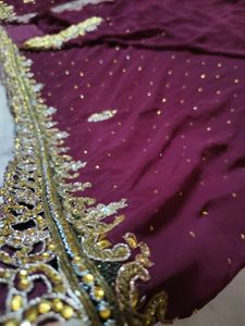Maroon &amp; Gold Embellished Saree 🔥