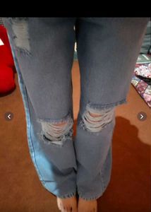 Ripped Wide-Leg Denim Jeans