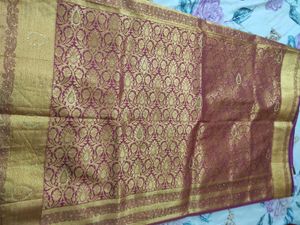 Elegant Maroon &amp; Gold Pattu Sari