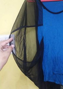 Blue Top with Sheer Overlay