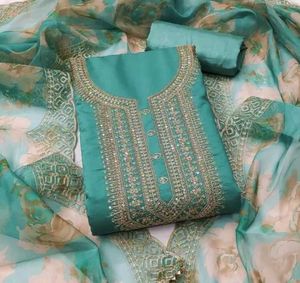 Elegant Turquoise Embroidered Suit Set
