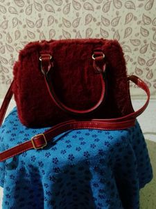Red Faux Fur Bow Handbag