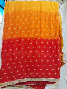 Saree With Red And Yellow Combination