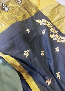 Black & Golden Saree With Pico Fall