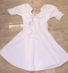 White Puff Sleeve Mini Dress
