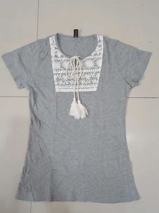Gray Tunic Top with Lace Detail