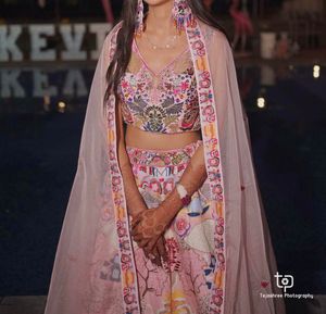 Gorgeous Floral Printed Pink Silk Lehenga Choli