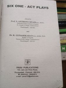 SIX ONE-ACT PLAYS BOOK BY ANTHONY SIVAM