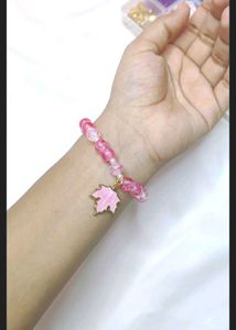 Pink Maple Leaf Beaded Bracelet
