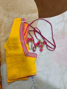 Yellow Floral Fabric with Pink Border