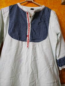 Light Blue Striped Yoke Casual Tunic