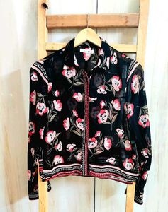Black Floral Print Shirt Si,e-34