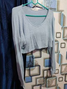 Blue Long Sleeve Crop Top