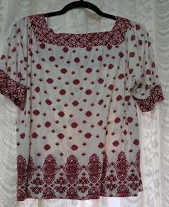 H&amp;M Red and White Top Square Neck L