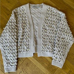 Zara Trendy Pearl Embellished Cardigan