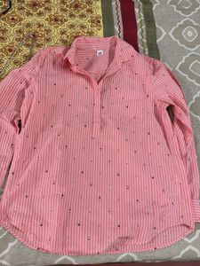 Pink Striped Blouse with Graphic Detail