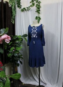 Global Desi Cold Shoulder Embroidered Dress
