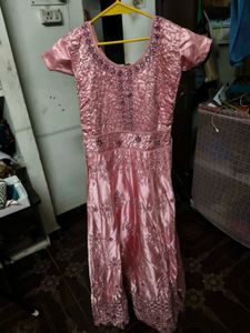 Elegant Light Pink Embroidered Party Wear Dress wi