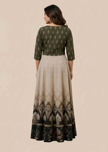 Elegant Olive &amp; Beige Maxi Dress/Kurti