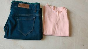 Jeans Size 30 &amp; Ruffle Top Set Xs Siz
