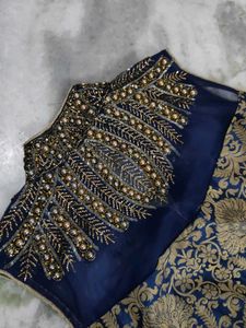 Elegant Blue &amp; Gold Ethnic Gown