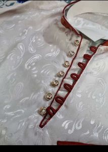 Elegant White &amp; Maroon Kurta Set