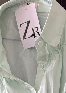Zara Mint Green Cinched Blouse - Size S