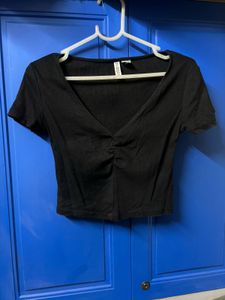 Black V-Neck Crop Top