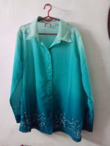 Ombre Embroidered Button-Down Top
