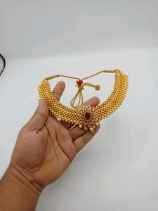 Gold Antique Maroon Green With Ruby Stone Neck