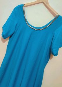 Sky Blue Kurta Black Salwar Without Dupatta