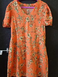 🍁Orange Floral Short Dress🍂