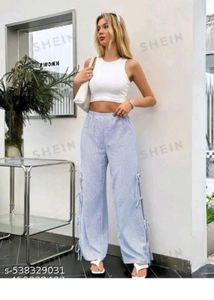 Shein Striped Tie-Up Wide Leg Pants