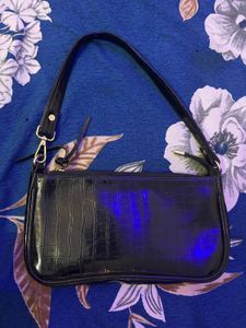 Black Faux Croc Shoulder Bag