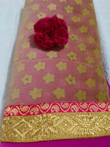 Elegant Pink &amp; Gold Saree