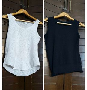 Set Of 2 Women's Tabk Top White & Black
