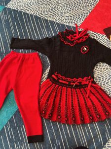 Beautiful Three Piece Woollen Dress For Girl