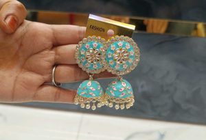 Blue Enamel Jhumka Earrings
