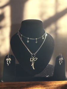 Silver Bow Necklace & Earring Set
