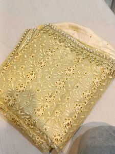 New With Tag Golden Embroidered Saree💞