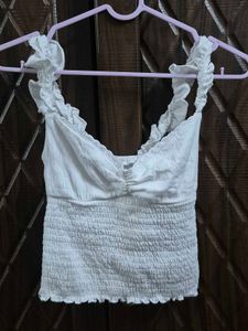 White Ruffle Strap Tank Top